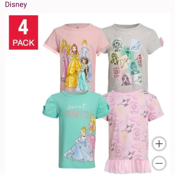 Disney Princess 4 pack T-Shirt Collection - Pink, Gray, Teal - Picture 1 of 7